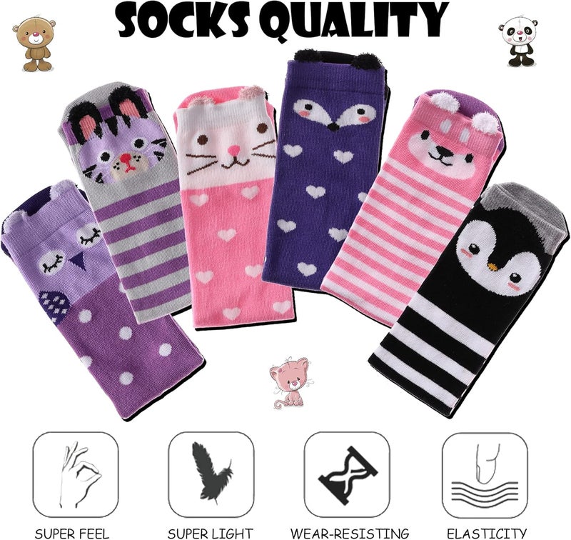 SDBING Kids Girls Knee High Socks Crazy Funny Gift Novelty Soft Cute Animal Dress Long Socks 6 Pairs - Image 3